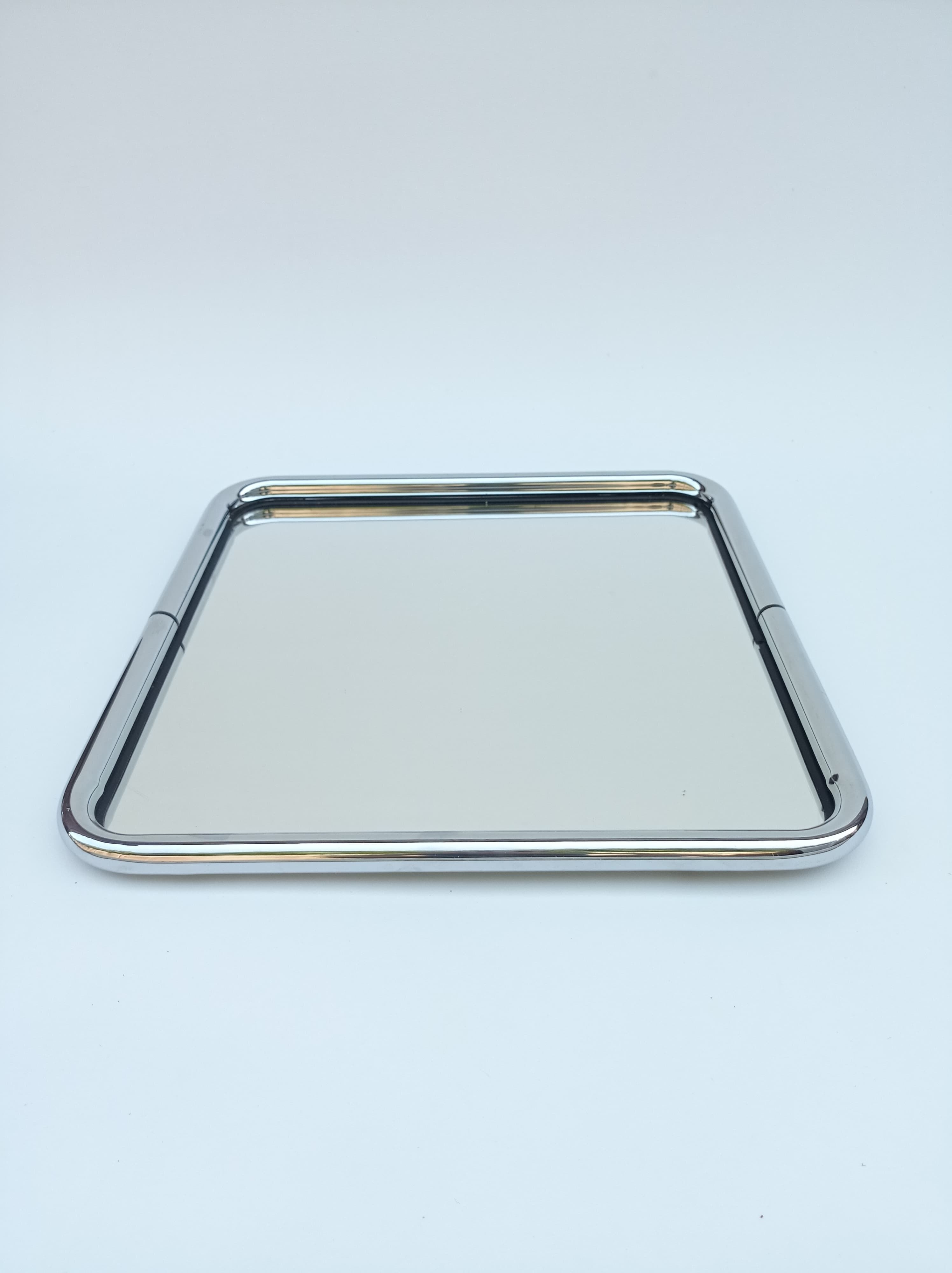 Square mirror in a chrome-plated metal frame, 1970s