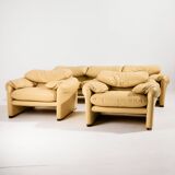 Maralunga leather set by Vico Magistretti for Cassina, Set of 3