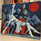 Huile sur panneau: tableau religieux moderniste signé Pascal