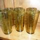6 bubbled glasses, mouth-blown, Biot amber-colored orangeade service