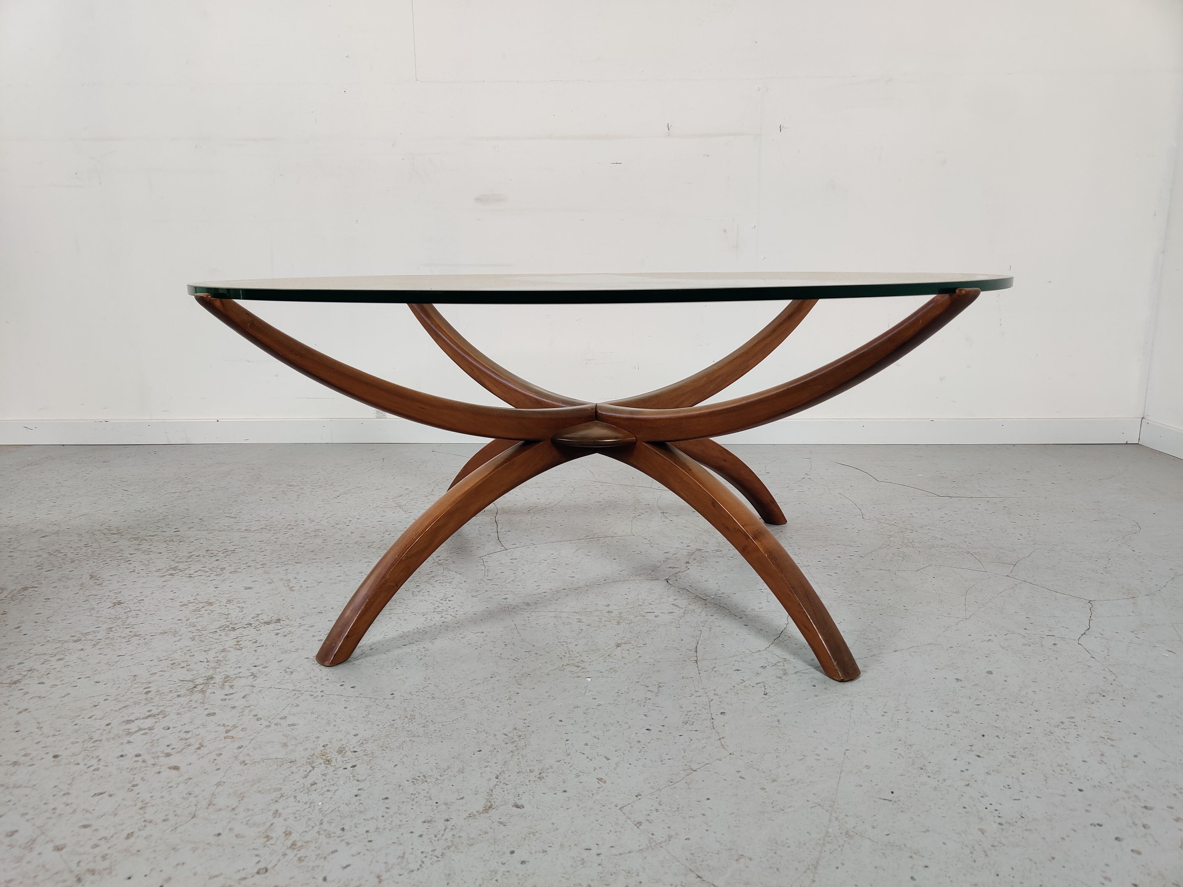 Table basse scandinave en bois et verre , années 60