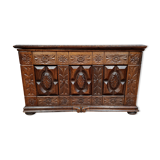 Renaissance gothic style chest in solid oak around 1880