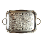 Silver-plated and chiseled metal tray with floral motifs