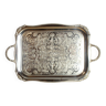 Silver-plated and chiseled metal tray with floral motifs