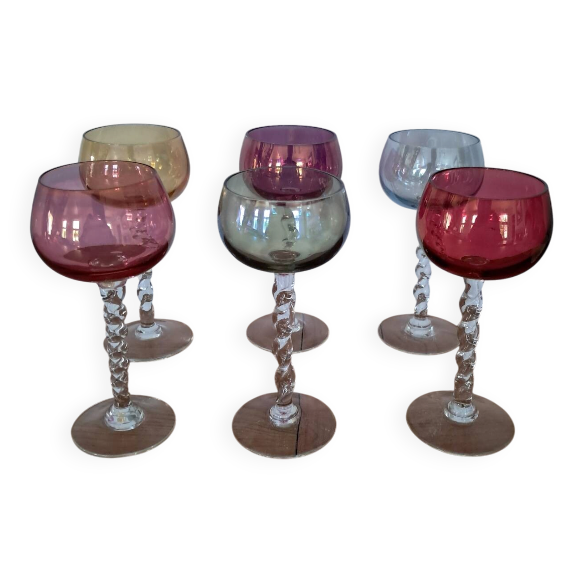 6 verres Arlequin en verre soufflé, années 60