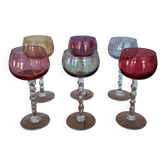 6 verres Arlequin en verre soufflé, années 60