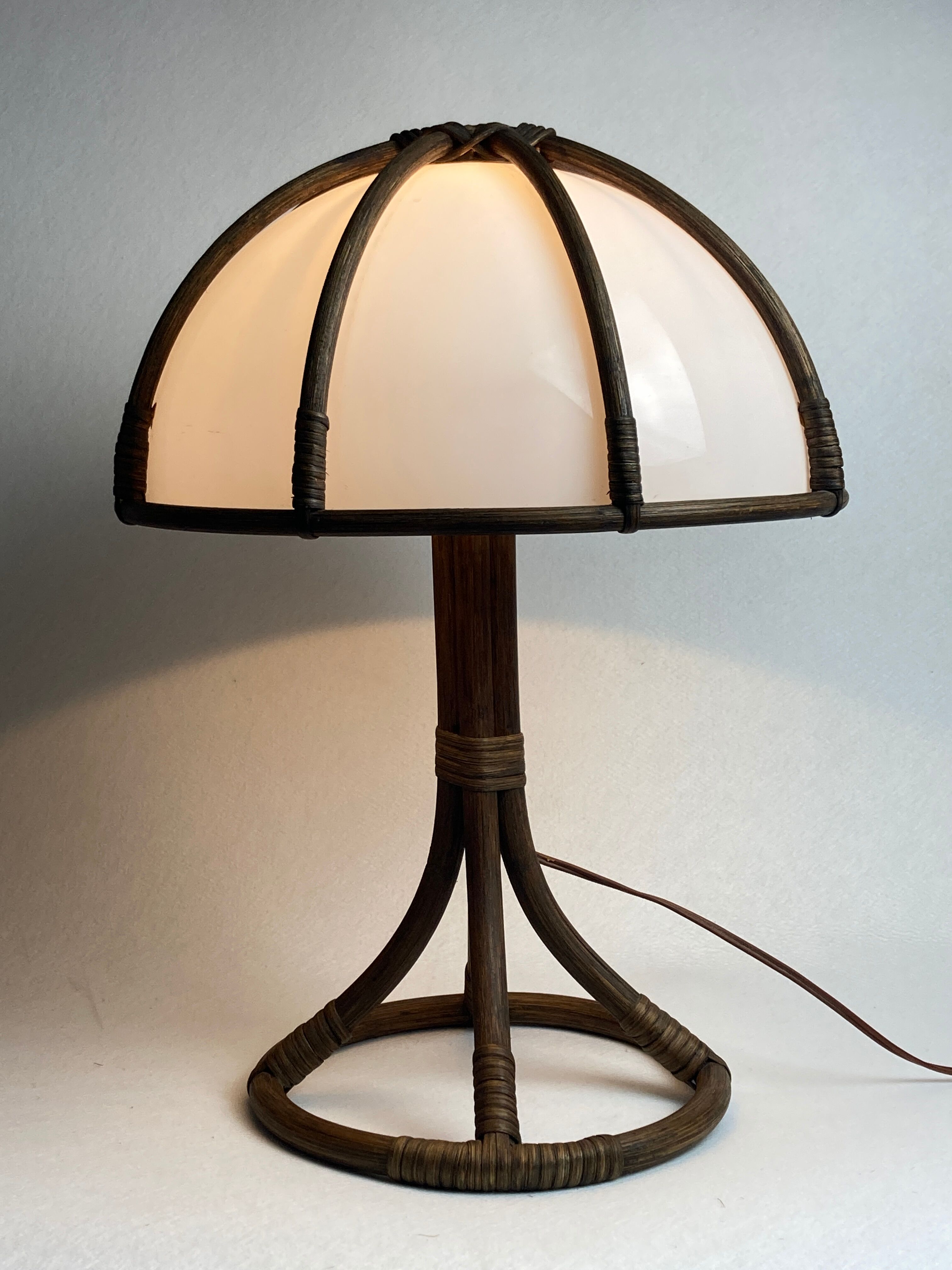 Bamboo rattan mushroom table lamp, Dutch 1970s