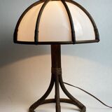 Bamboo rattan mushroom table lamp, Dutch 1970s