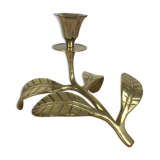 Candle holder flower leaves in golden brass