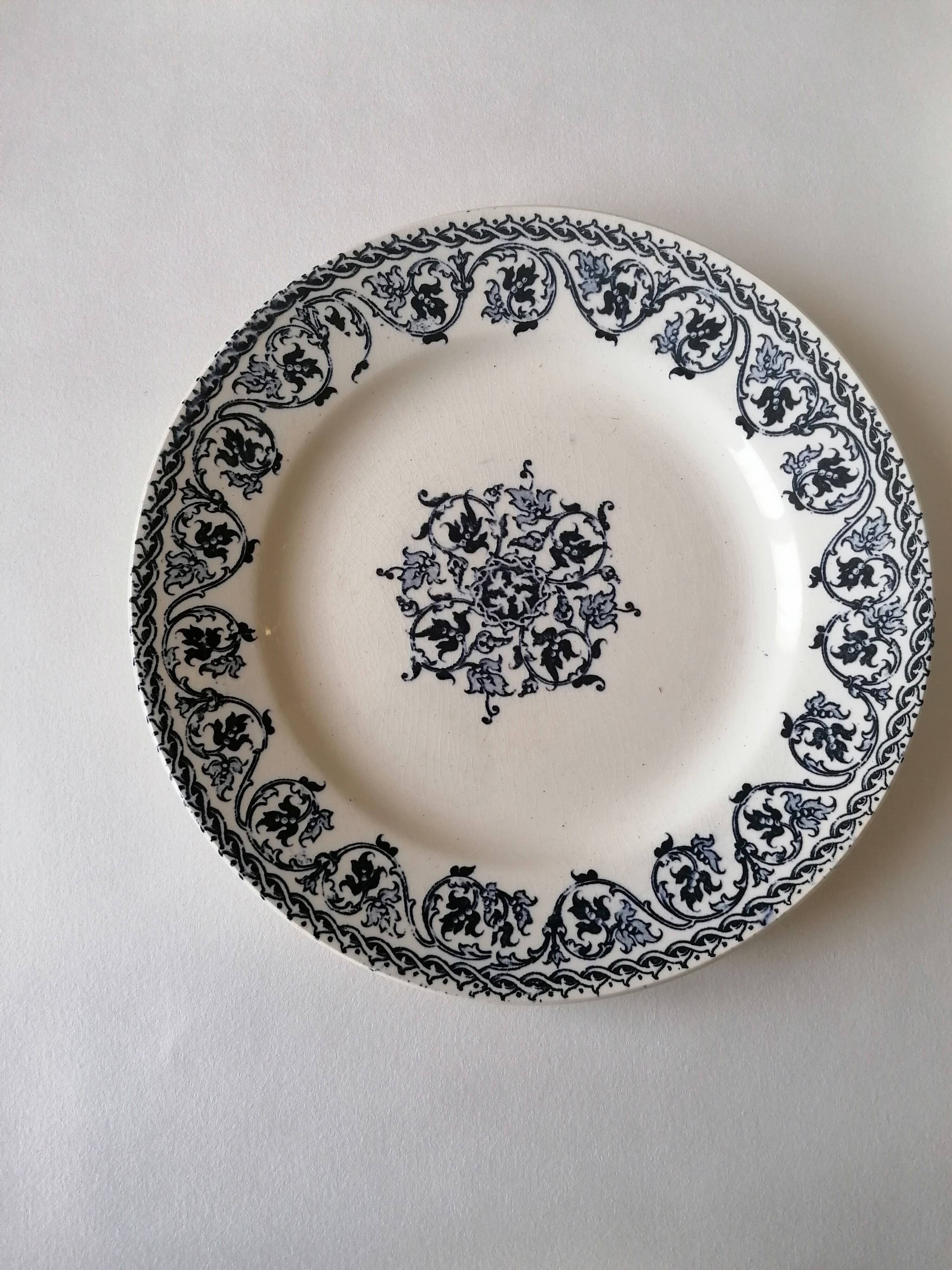 6 dessert plates from Hautin-Boulenger et Cie ironstone.