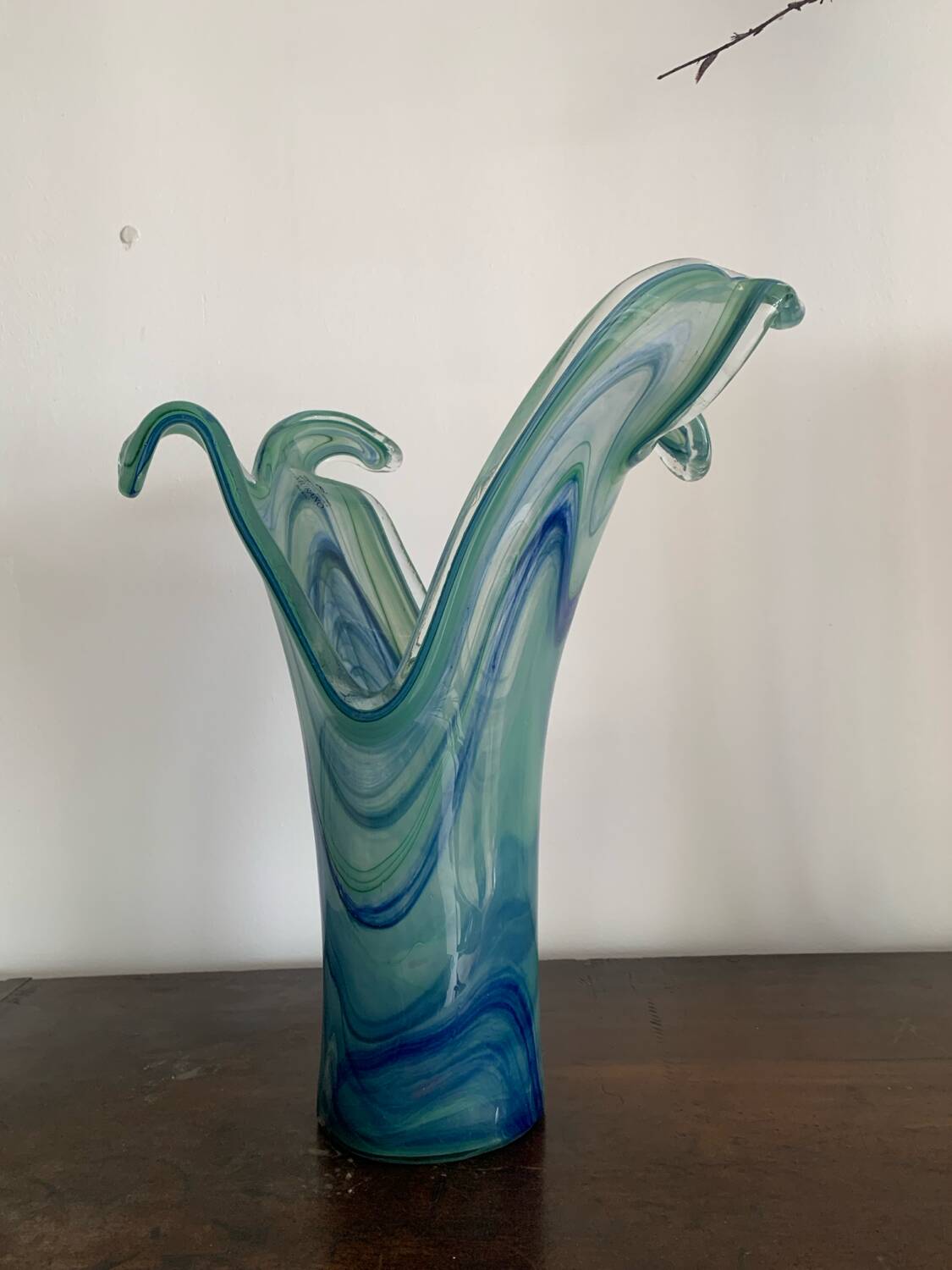 Vase vintage en verre de Murano bleu