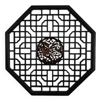 Octagonal wall panel, carved wood, mid-20th century, China