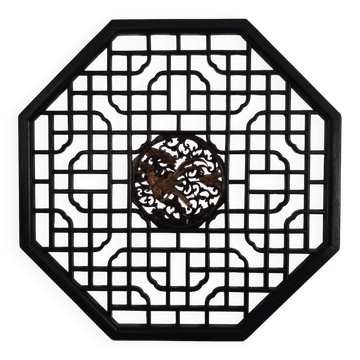 Octagonal wall panel, carved wood, mid-20th century, China