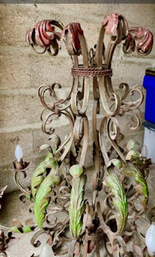 Lustre vintage en fer forgé polychrome