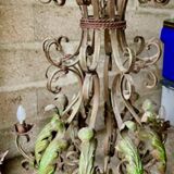 Lustre vintage en fer forgé polychrome