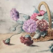 Tableau aquarelle panier de pivoines