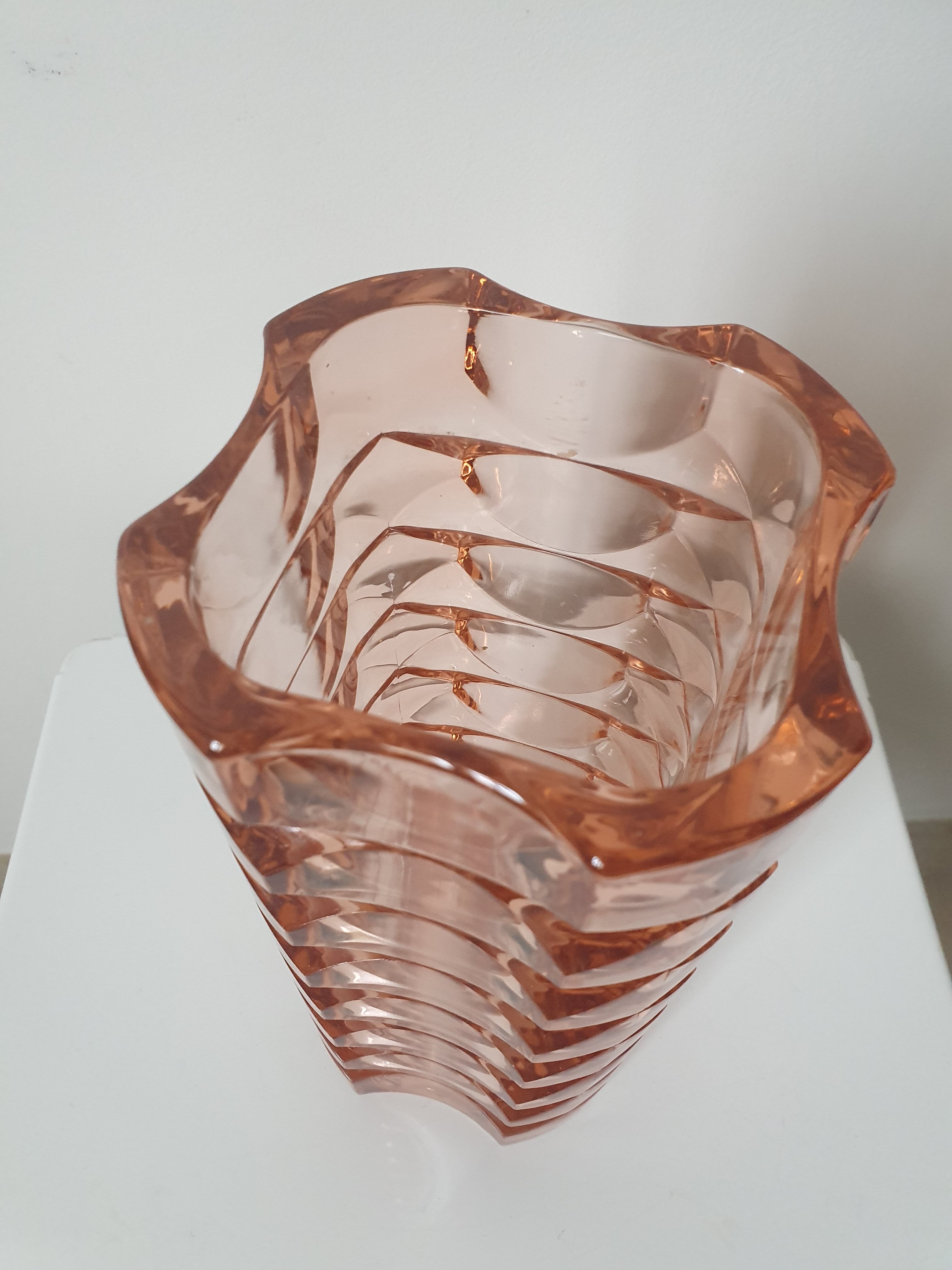 Pink glass art deco vase