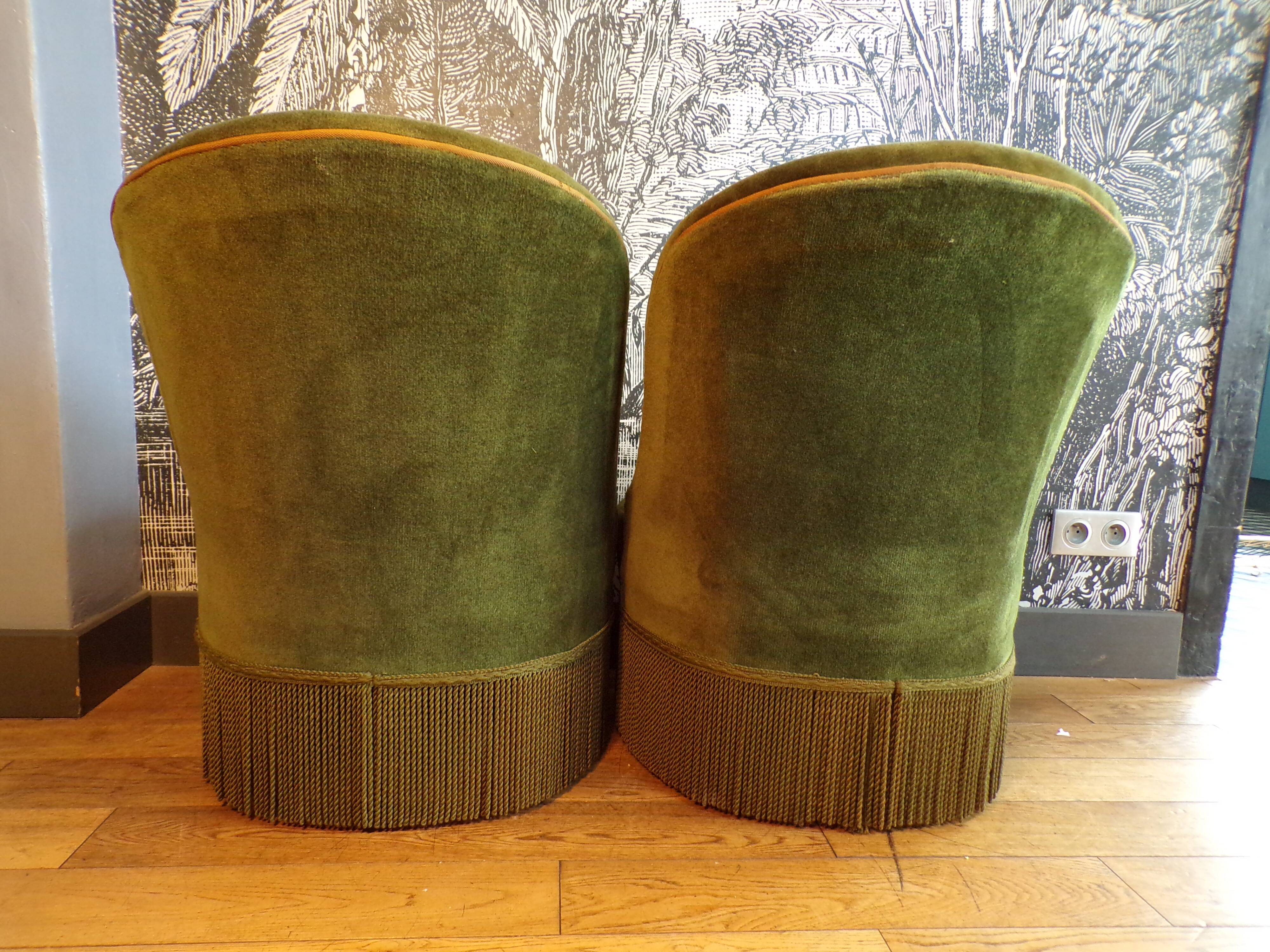 Pair of green toad armchairs