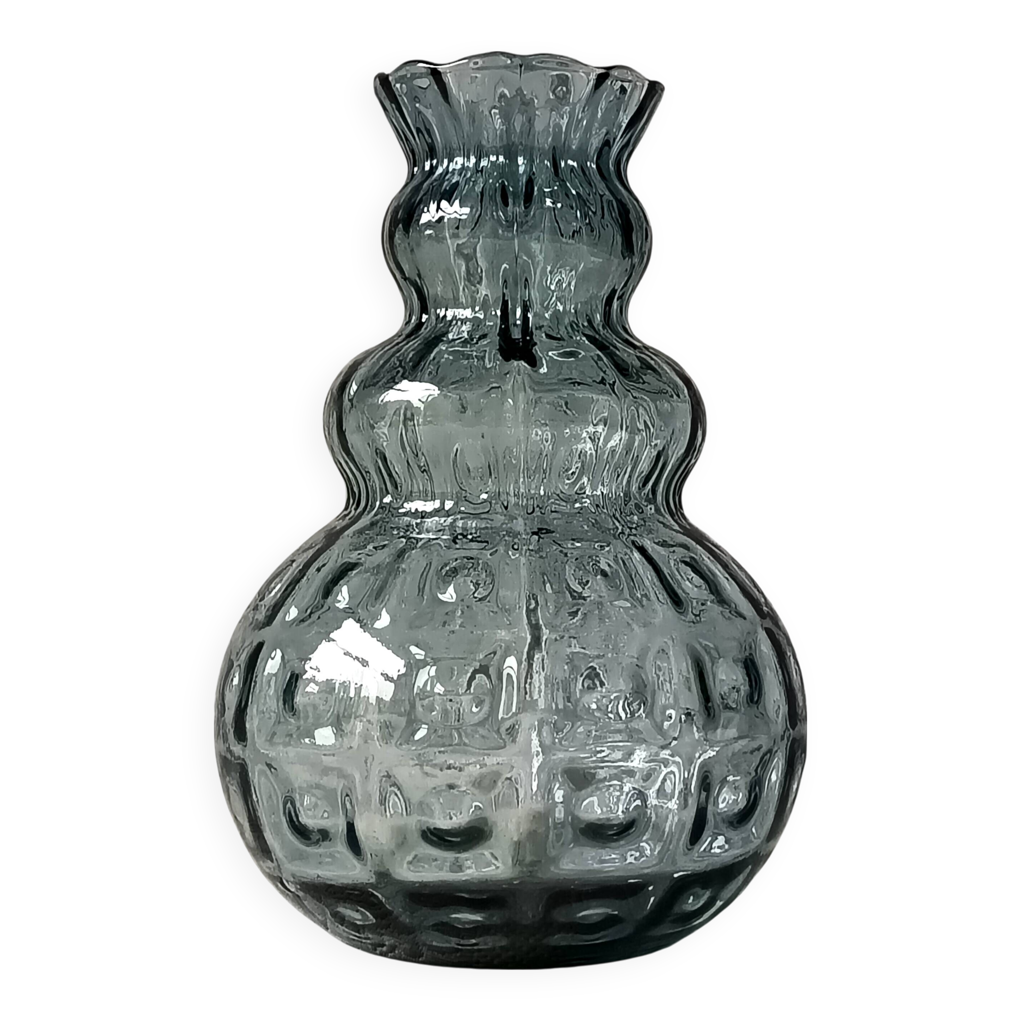 Large vintage smoked optical glass vase, Italy 1950