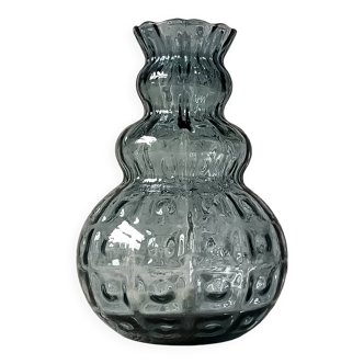 Large vintage smoked optical glass vase, Italy 1950