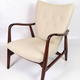 Armchair Upholstered In White Wool With Frame Made In Dark Wood By Schubell & Madsen From 1950s