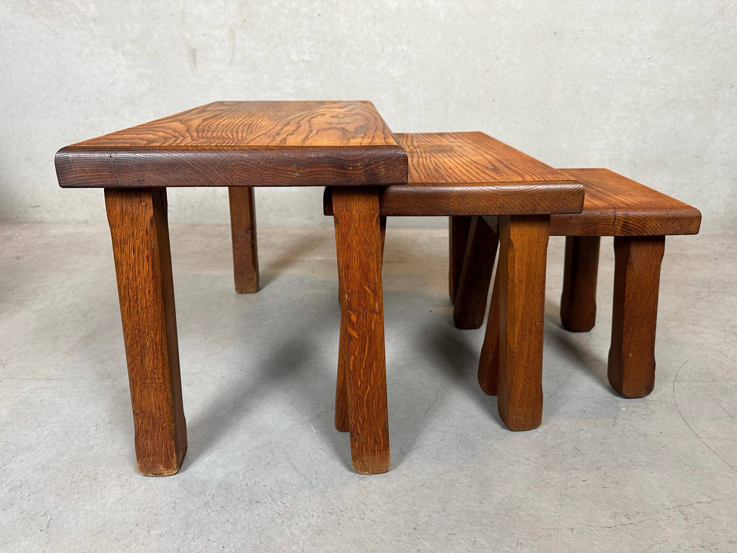 3x brutalist nesting tables – oak