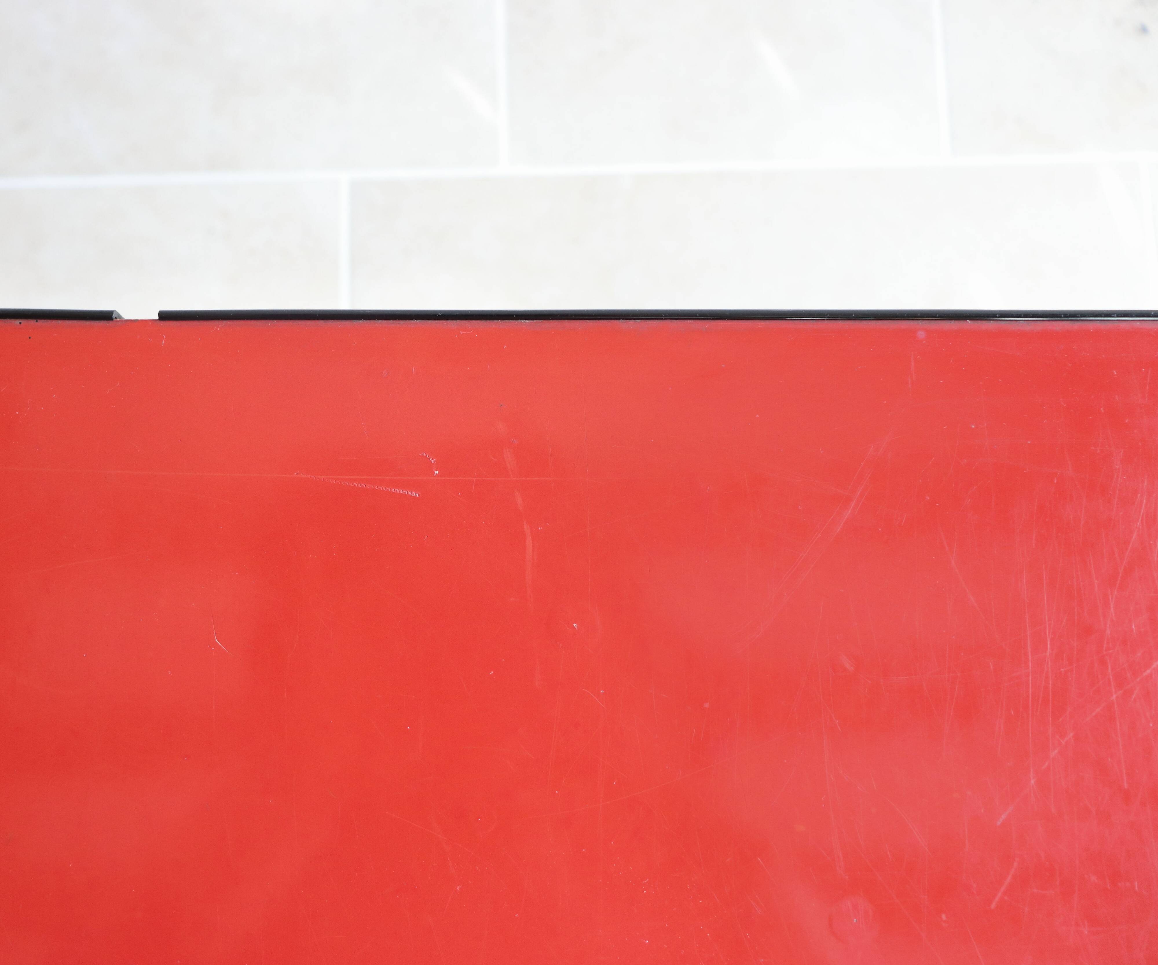 Vintage children's desk in solid oak and red formica, 50s/60s