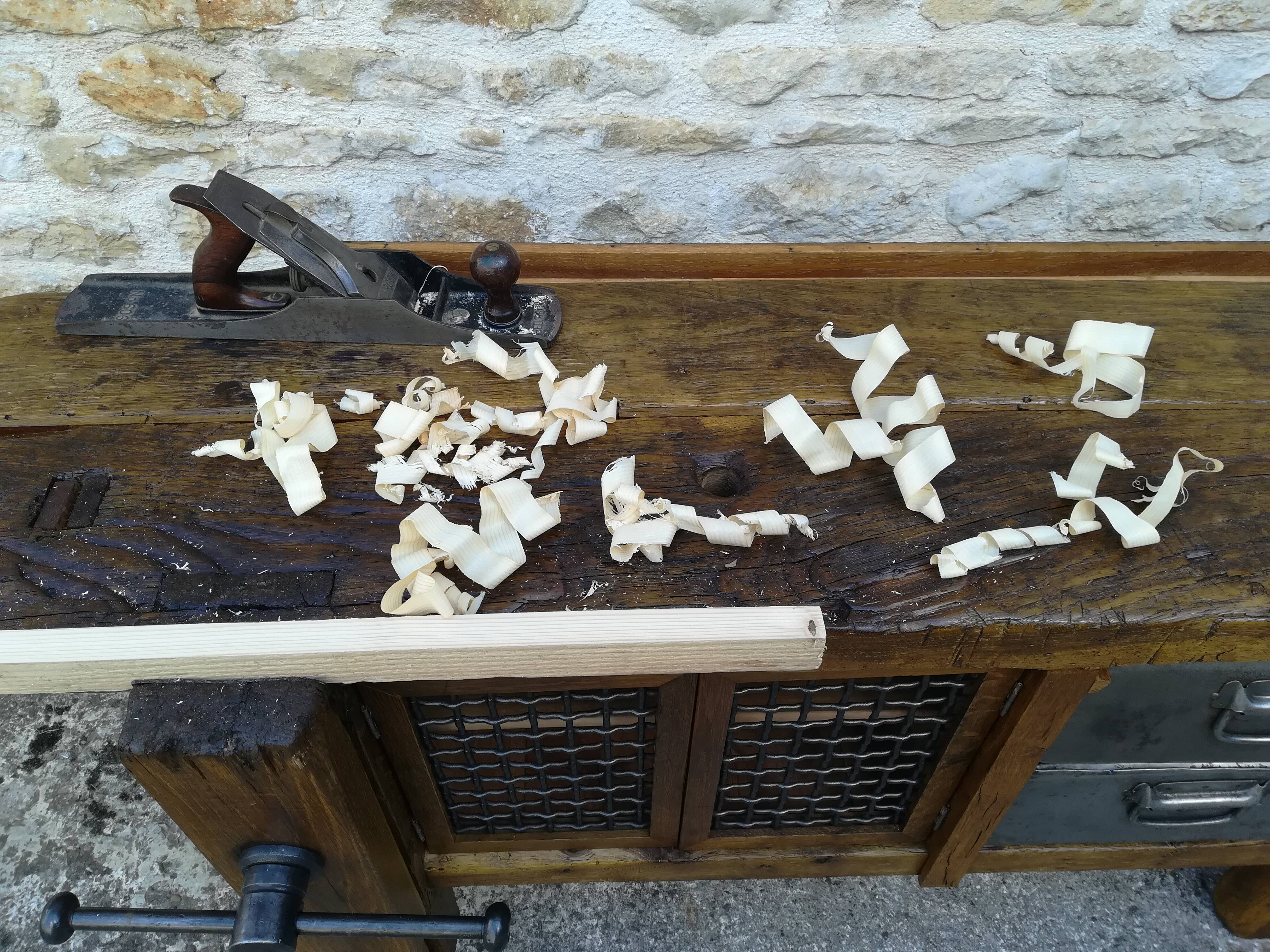 Oak and metal workbench