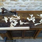 Oak and metal workbench
