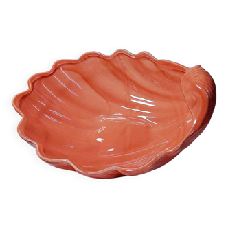 Grande coupe coquillage, bénitier, style rococo, faïence saumon vintage