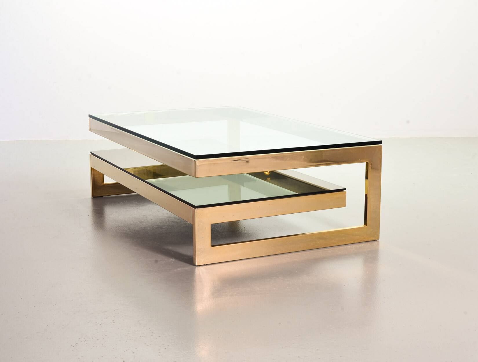 Belgo-Chrom Architectural G-Table 23-Carat Goldplated with Glass Tops 1970s