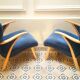 Pair of chairs Scandinavian wing stripes cocktail years 50 Blue