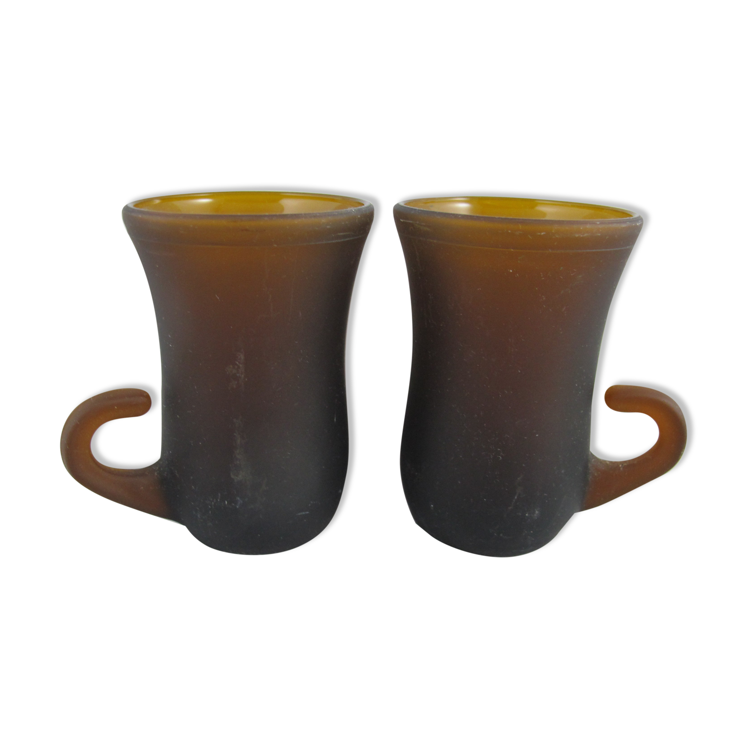 pair of small brown glass cups