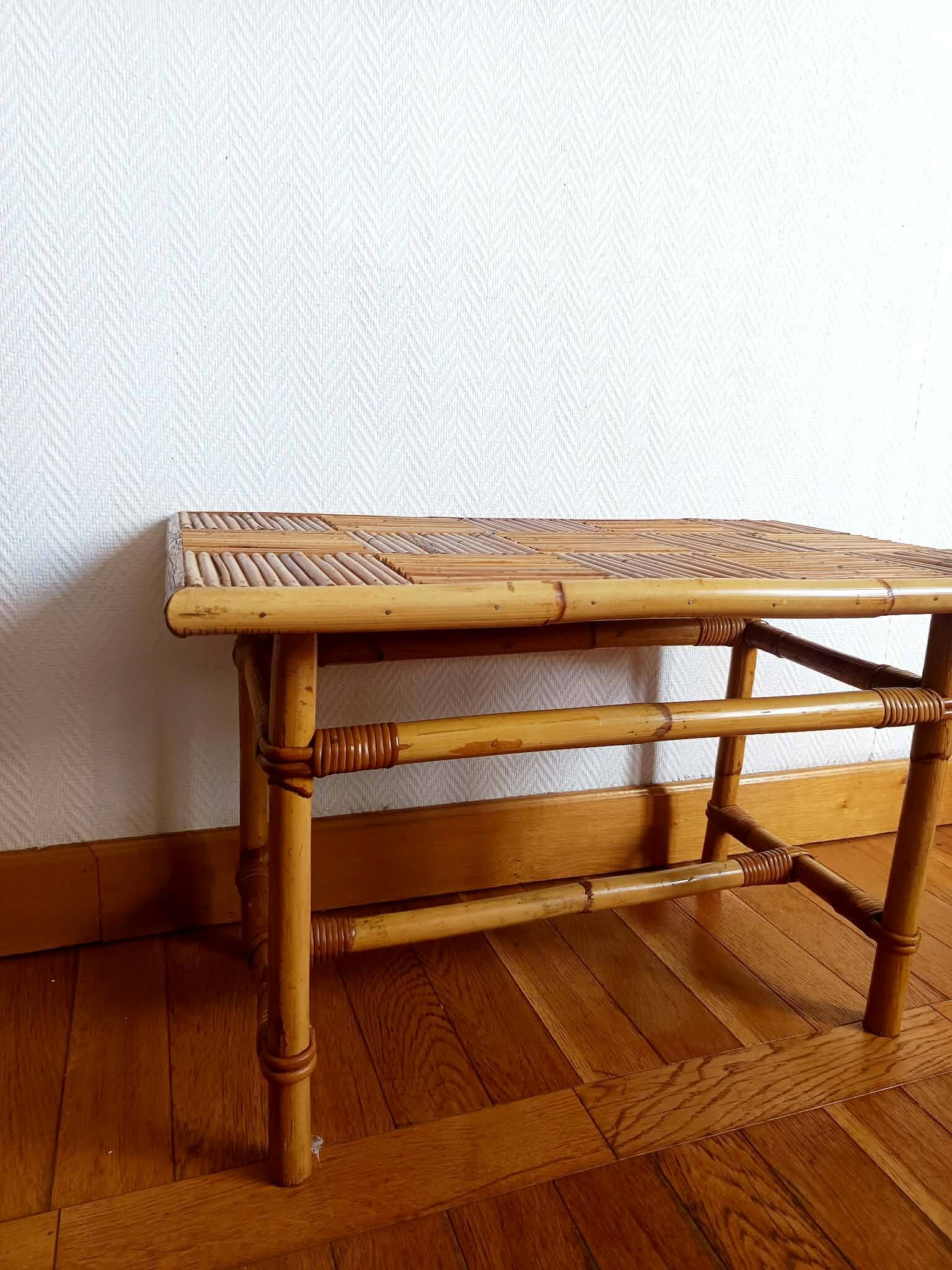 Bamboo coffee table in Audoux Minet vintage style from the 1960s.