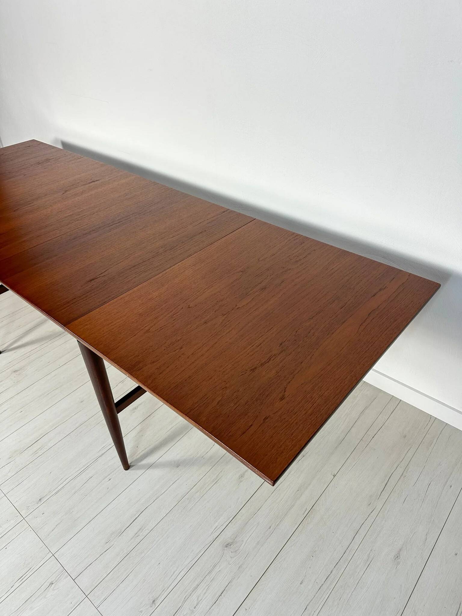 1960s large vintage minimalistic teak extendable dining table