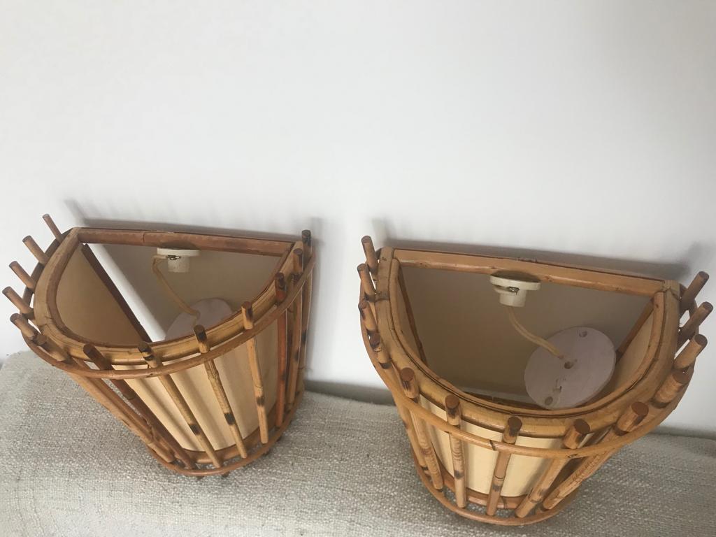 Pair of vintage bamboo wall lights