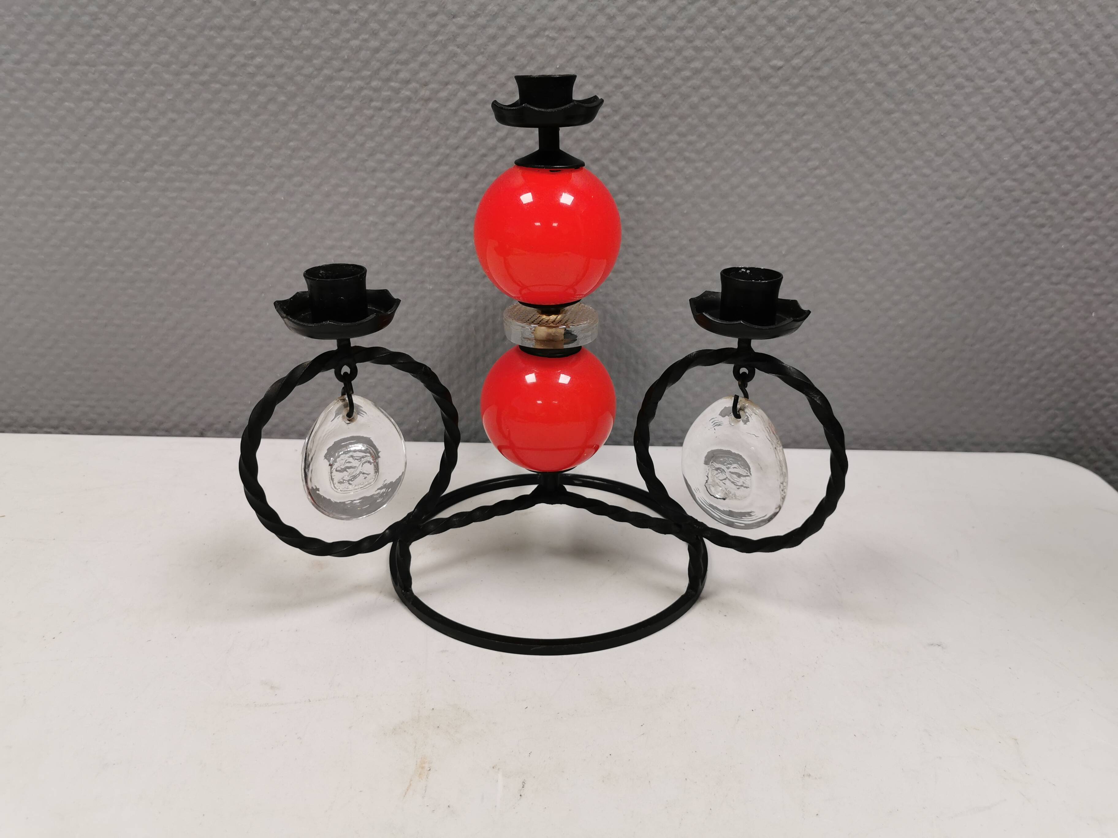Wrought iron candle holder for 4 candles. by Erik Höglund in the 1960s