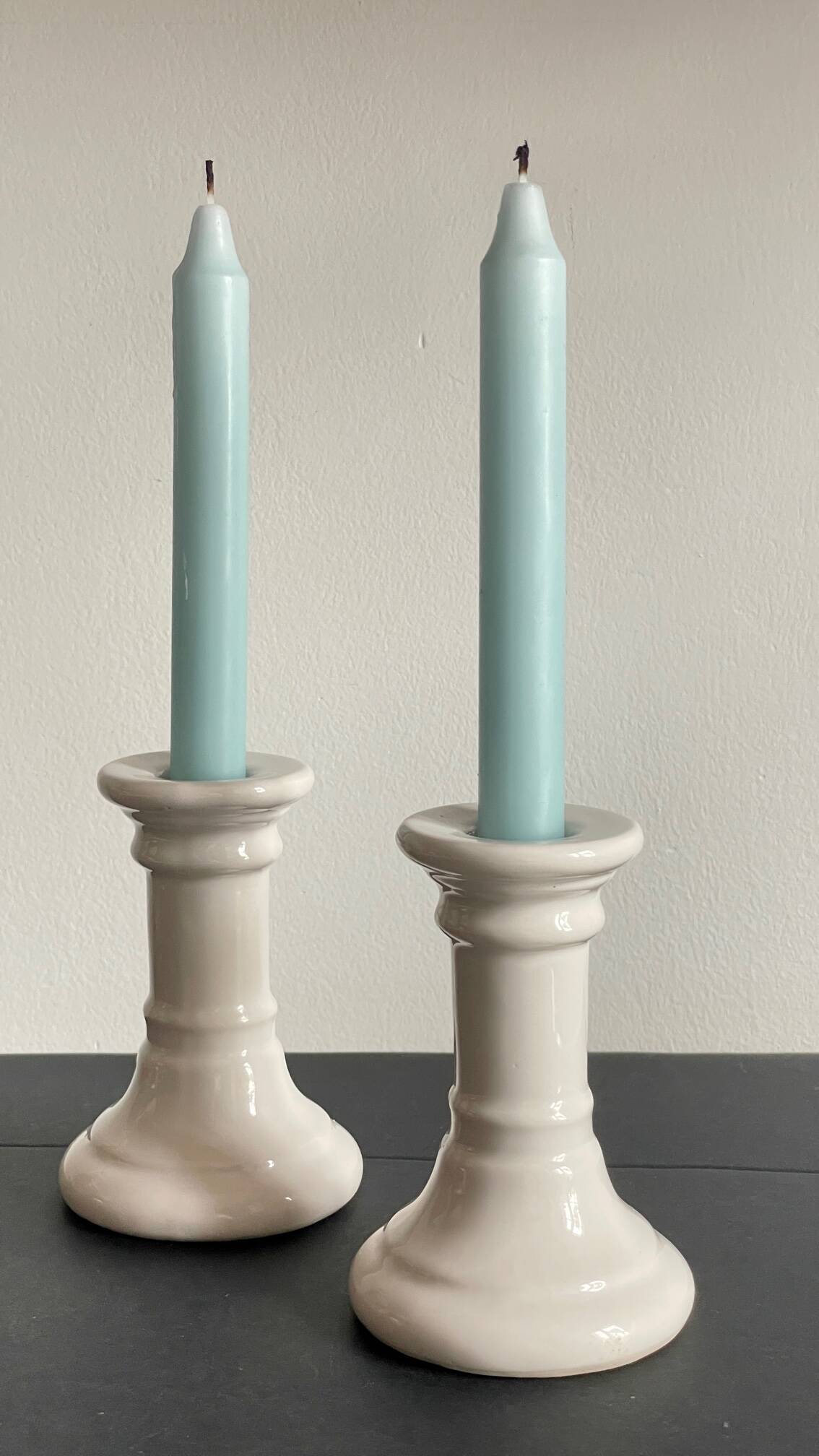 Pair of white ceramic candle holders