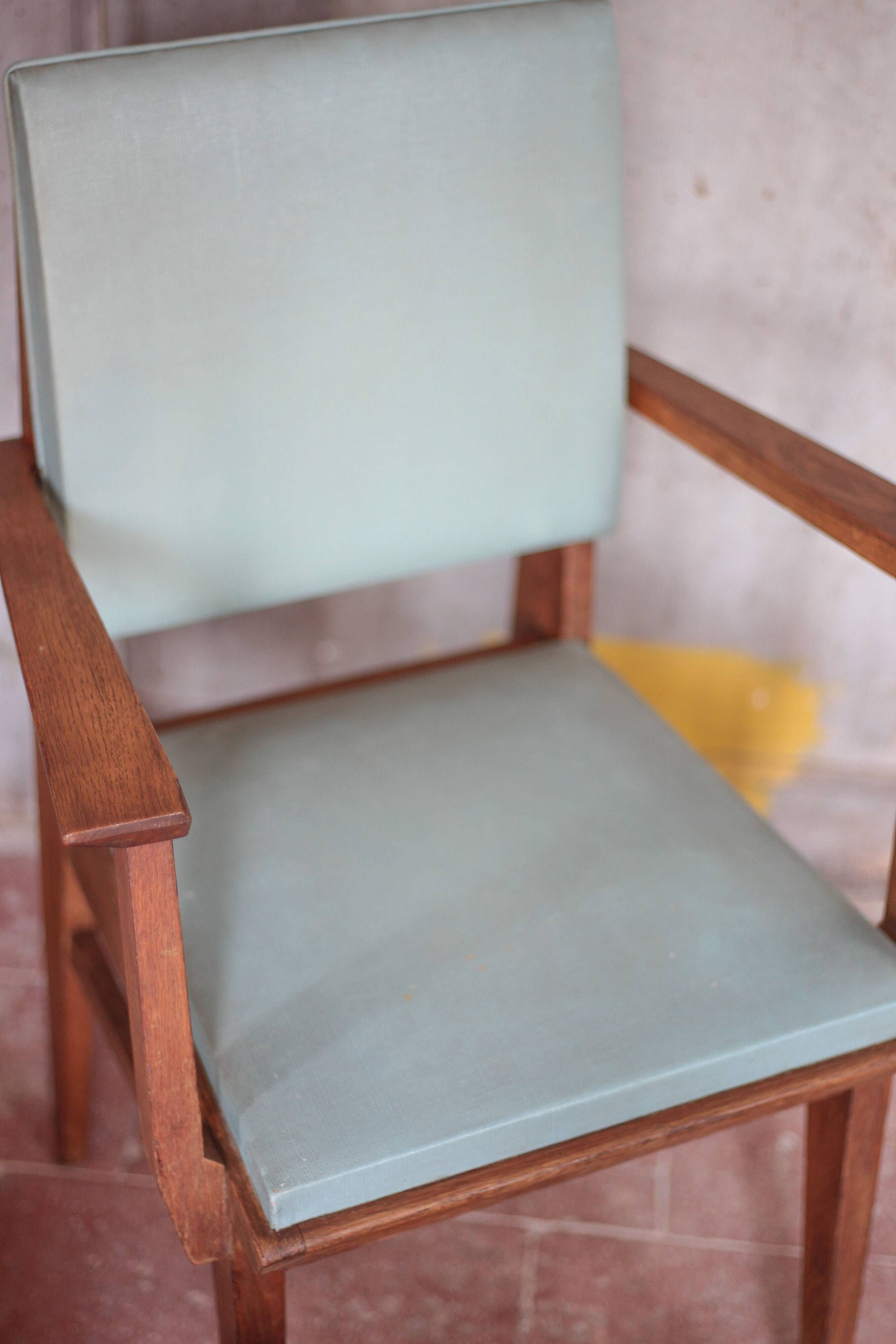 Pair of wooden bridge armchairs from the 1950s, vintage chairs.