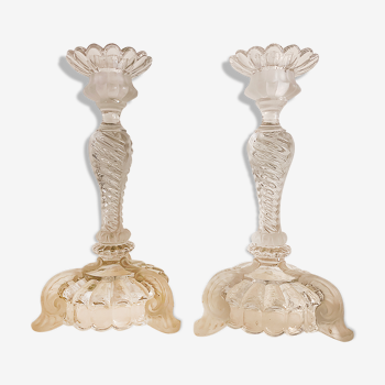 Pair of Portieux crystal candle holders