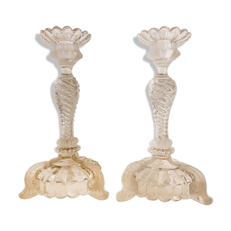 Pair of Portieux crystal candle holders