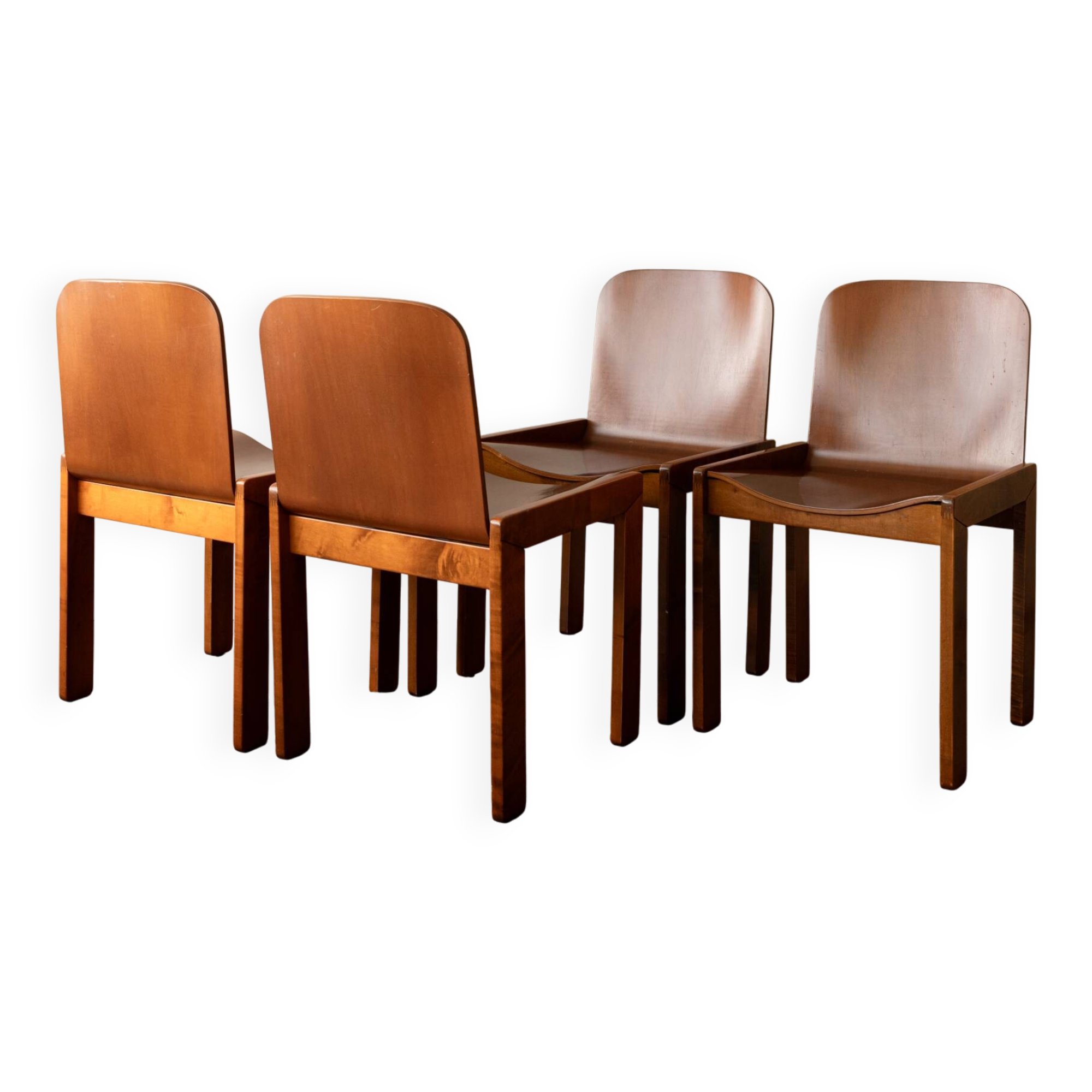 Italian Plywood Dining Chairs Attributed to Molteni, 1970s, Set of 4