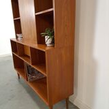Deens hoge teak vakkenkast met bar vintage wandkast