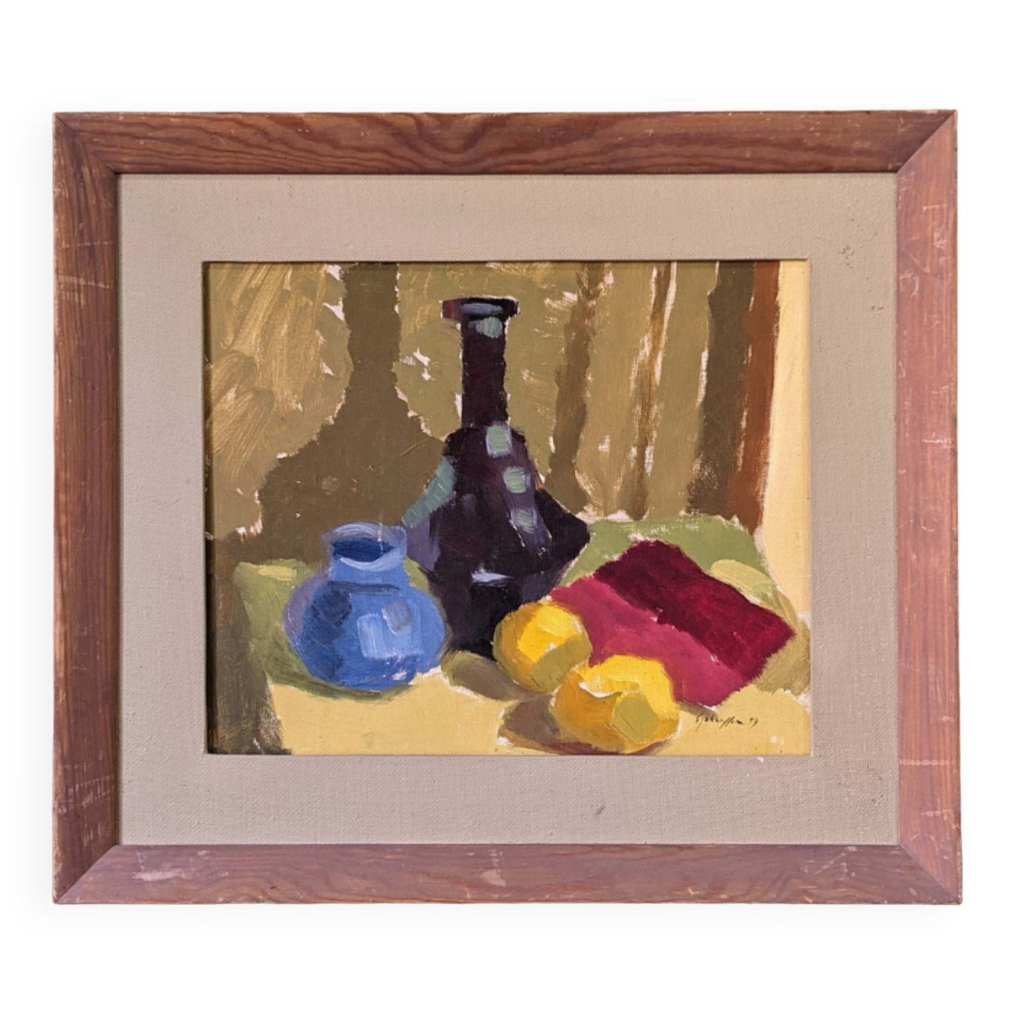 Mid-Century Modern Swedish "Lemons & Pots" Vintage Still Life Oil Painting, 1949