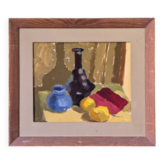 Mid-Century Modern Swedish "Lemons & Pots" Vintage Still Life Oil Painting, 1949