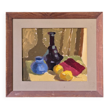 Mid-Century Modern Swedish "Lemons & Pots" Vintage Still Life Oil Painting, 1949