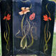Art nouveau firewall in black enamelled sheet metal - decoration of painted tulips screen 1900