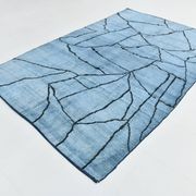 Sky Blue Wool Rug, Modern Handmade Designer Vintage Carpet, 213x281 Cm