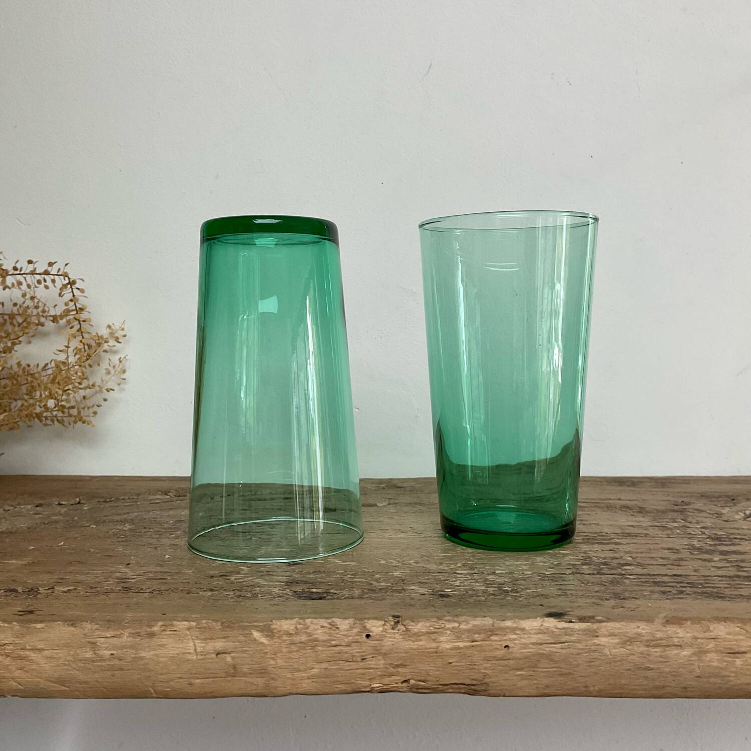 6 vintage emerald green glasses