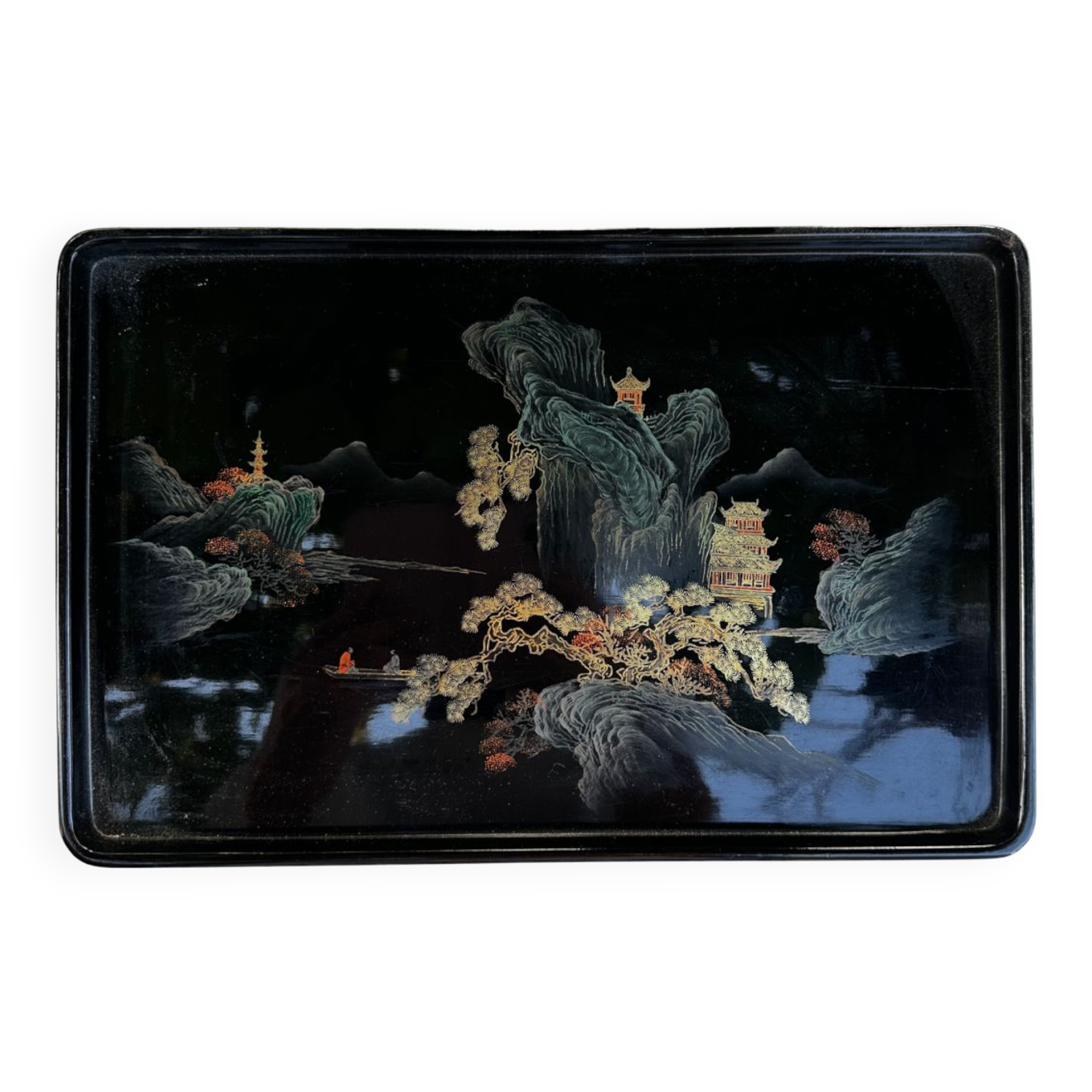 Asian lacquered wood tray